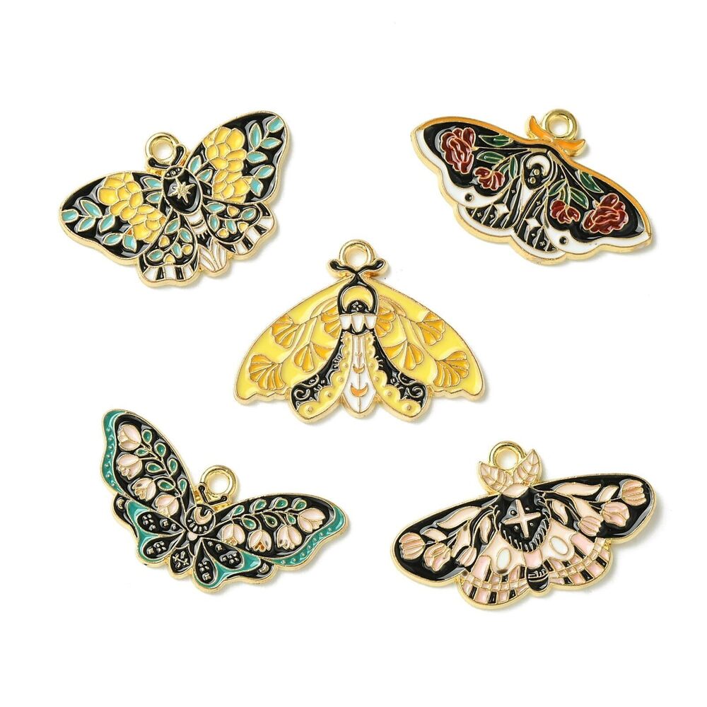 8974 20pcs 5 Styles Enamel Butterfly, Spring Flower, Insect Charms